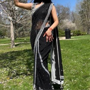 Black Embellished Saree (Blouse Included)